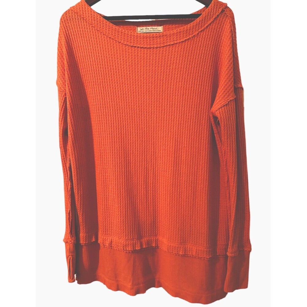 Free People North Shore Thermal Tunic Shirt Bright Coral Orange XS